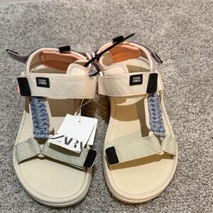 New Zara Cream and Blue Strap Sandals